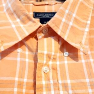 Saddlebred Vintage Orange White Plaid Casual Button Down Shirt 2XLT Short Sleeve